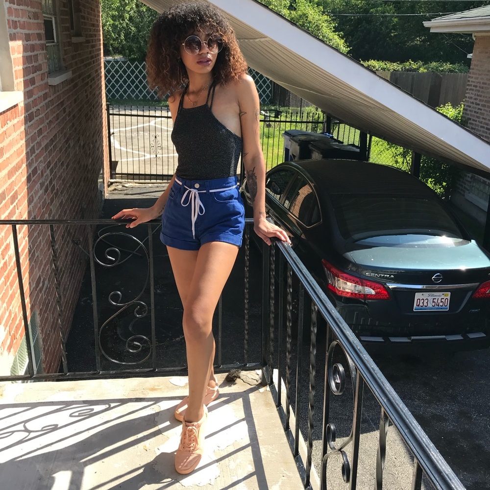 American Apparel Blue High Waist Shorts